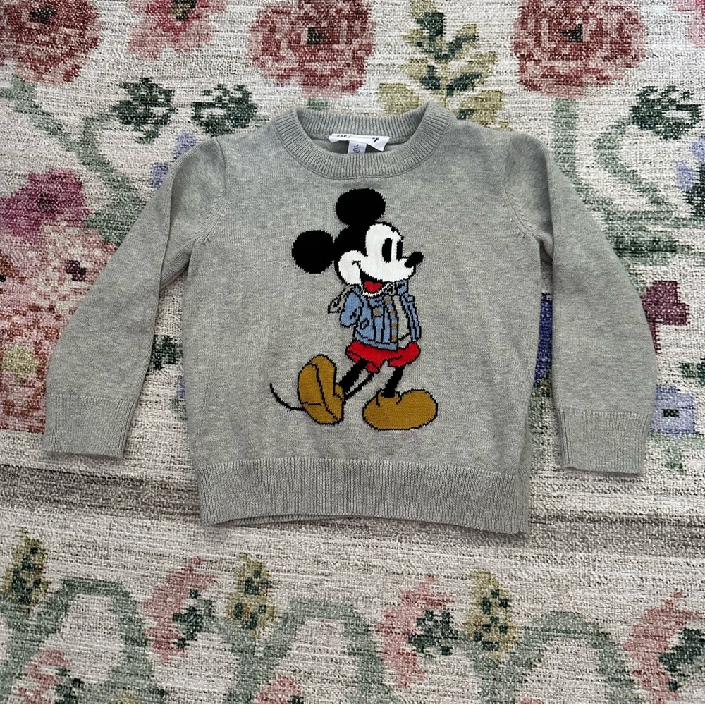 GAP Red and Gray Sweater with Mickey Mouse Graphic